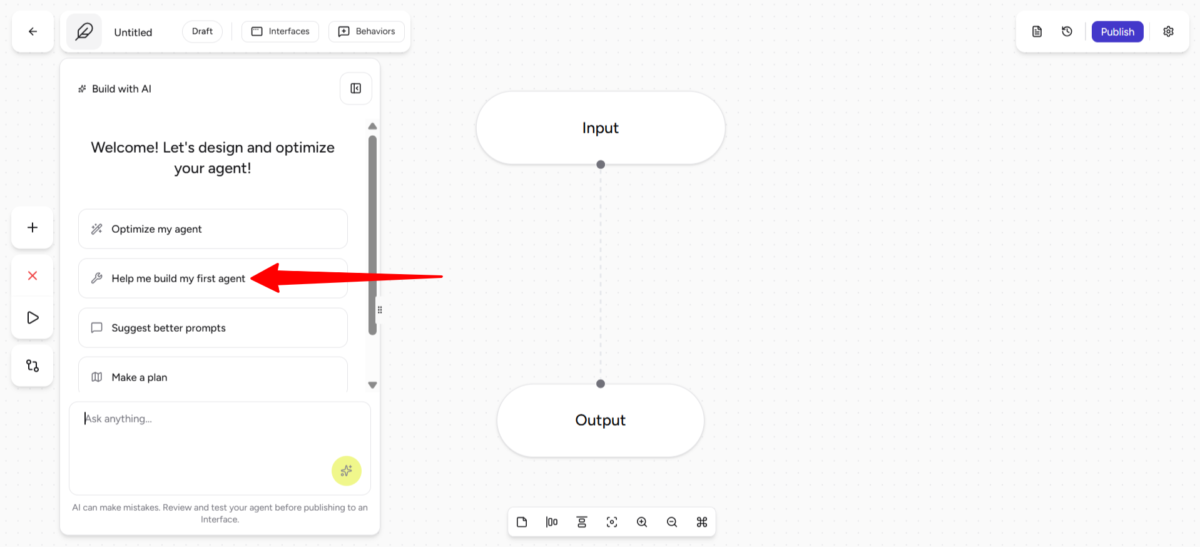 J'utilise l'IA d'Aeria pour m'aider à créer mon premier agent.