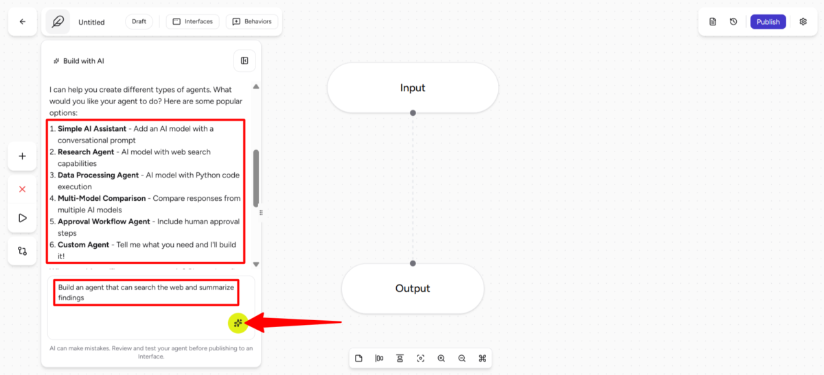 Je dis au chatbot Airia ce que je veux qu'il crée.