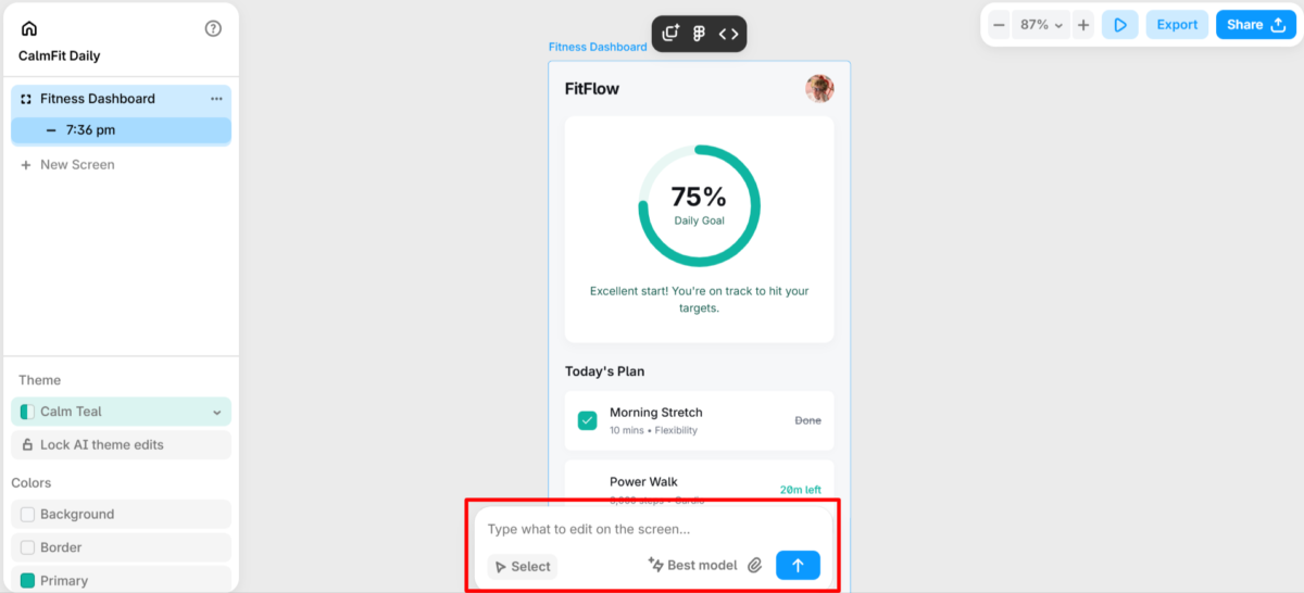 Typing to edit a design made by Banani on the screen.