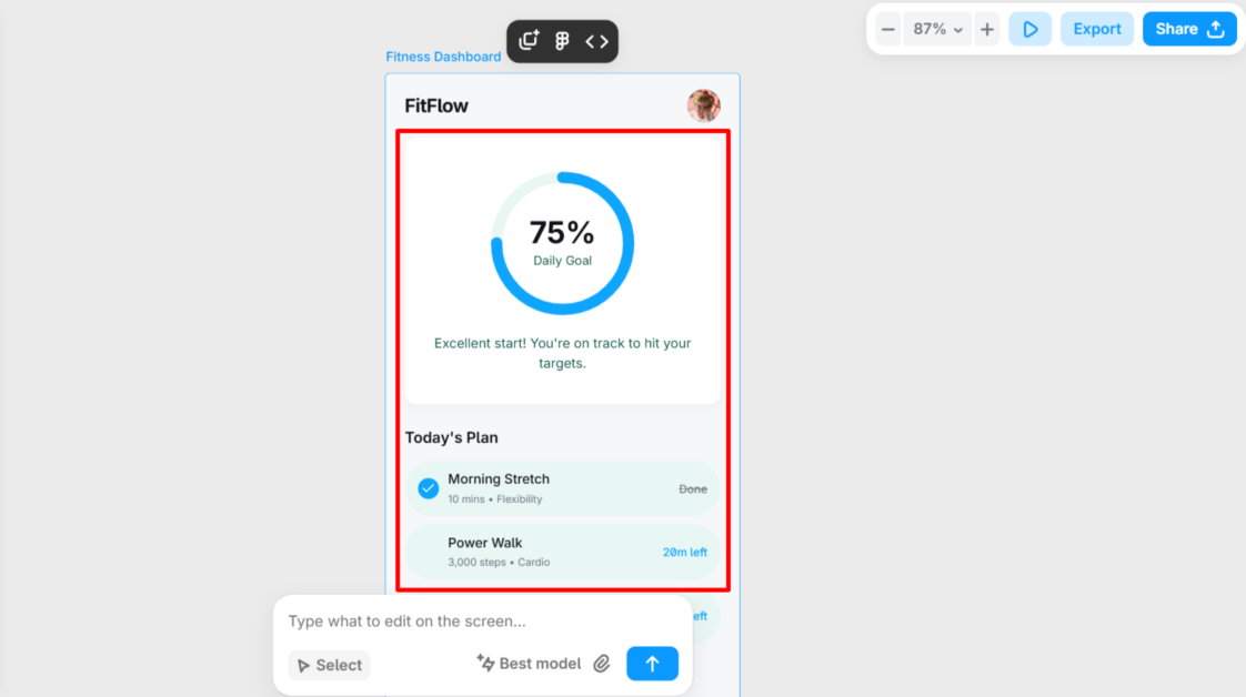 An AI-edited version of a mobile app generated with Banani.