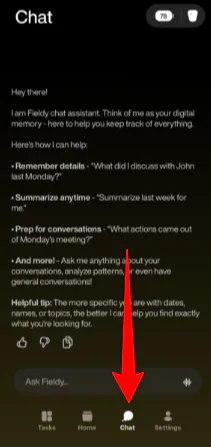 Чат-асистент зі штучним інтелектом у застосунку Fieldy.