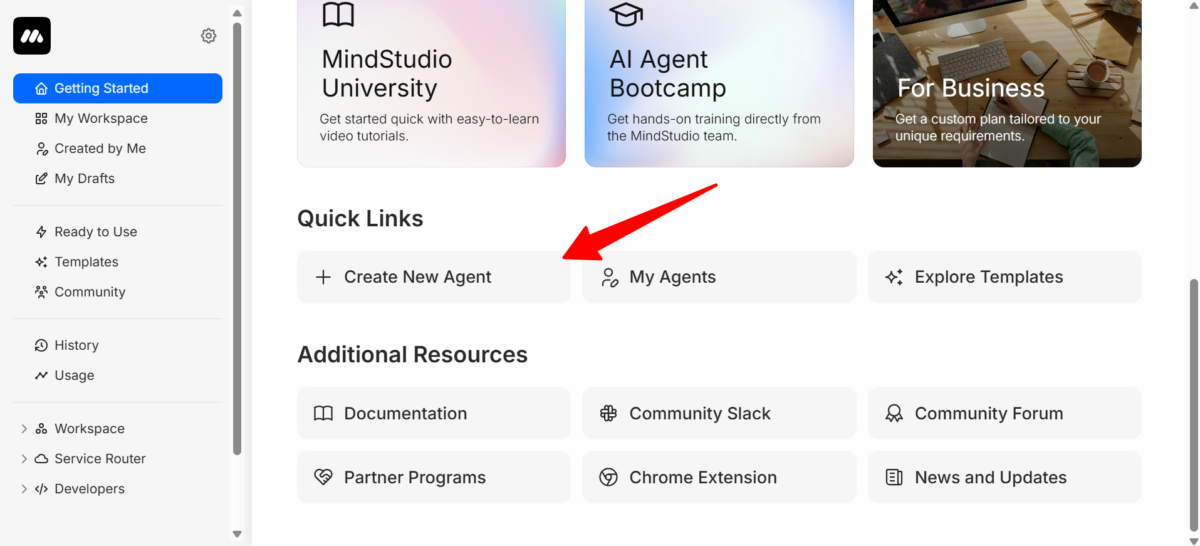יצירת סוכן חדש באמצעות MindStudio.