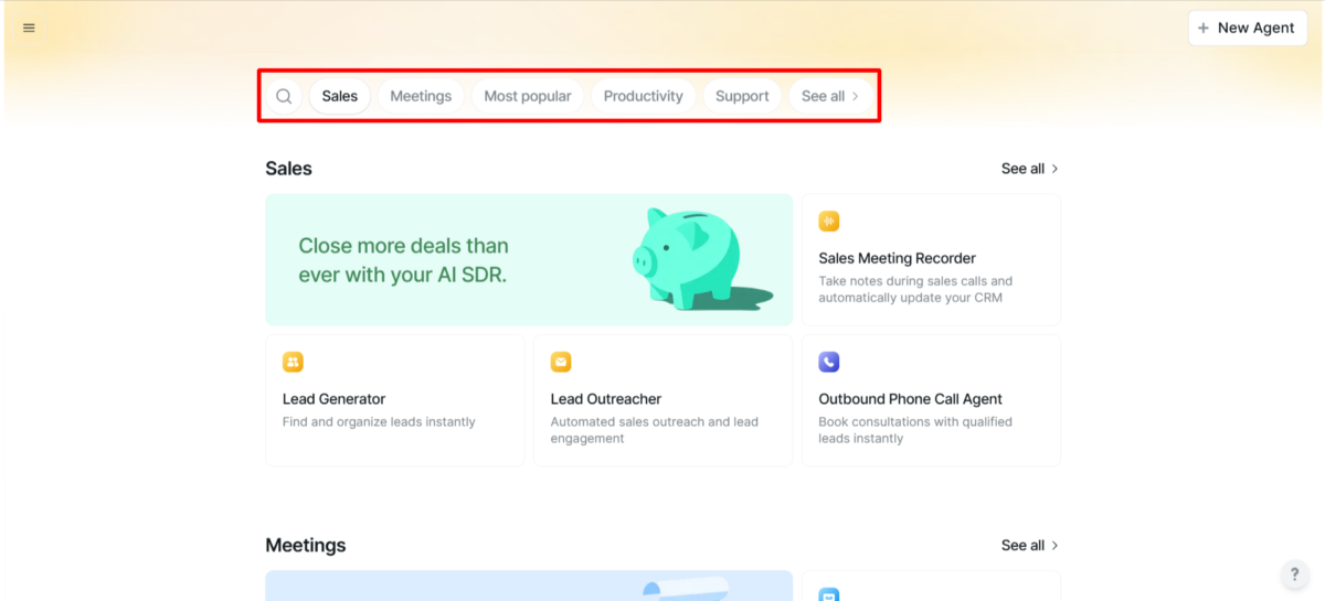 תבניות של סוכני בינה מלאכותית המוצעות על ידי Lindy AI.