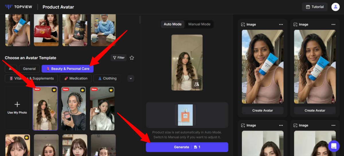 Auswahl einer Avatarvorlage in Topview.