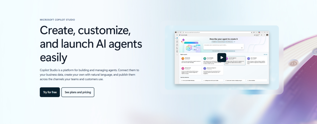 דף הבית של Microsoft Copilot Studio.