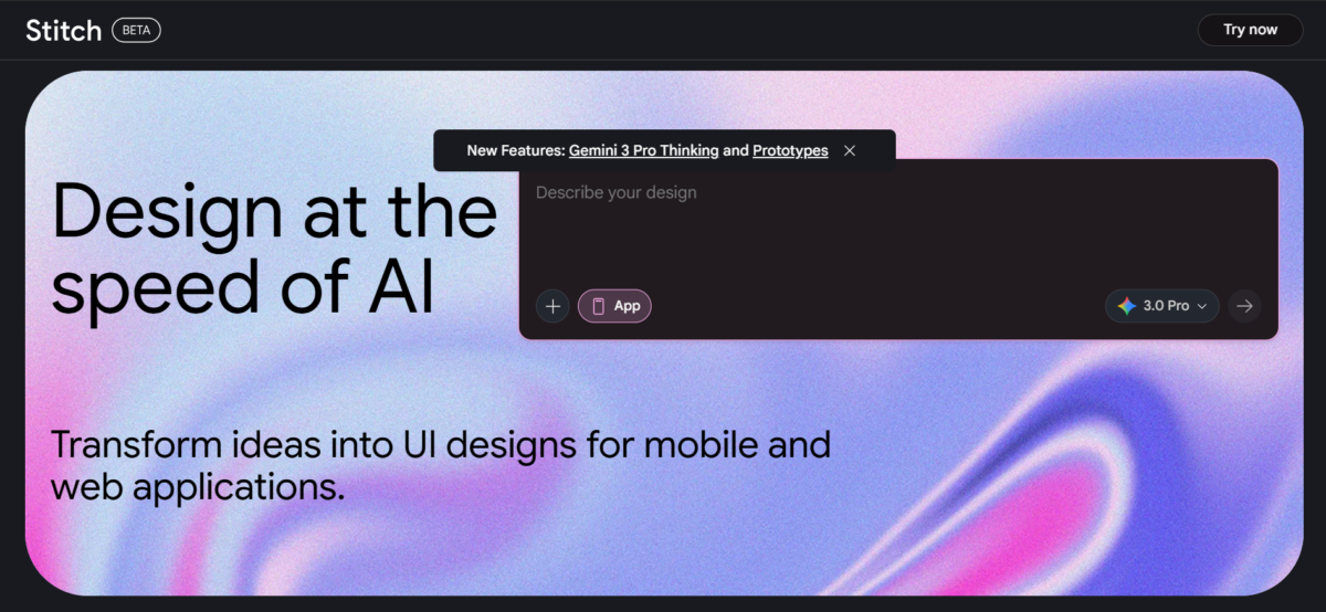 Google Stitch homepage.