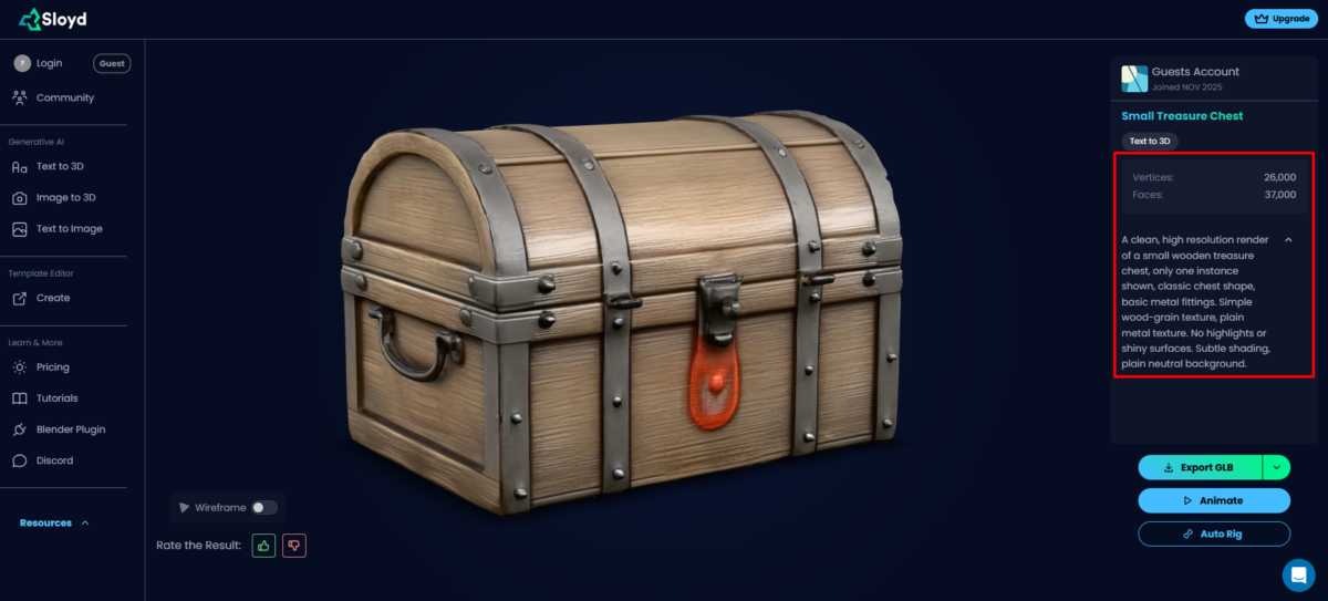 Кількість вершин і граней разом з детальним описом 3D-об'єкта, згенерованого за допомогою Sloyd.