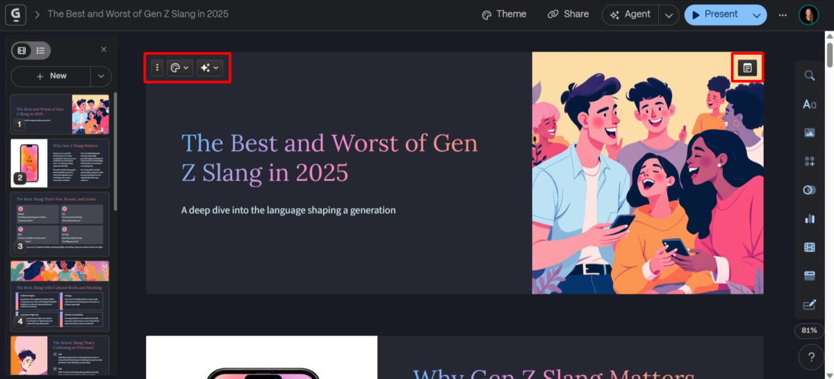 Modification des cartes individuelles dans une présentation Gamma.