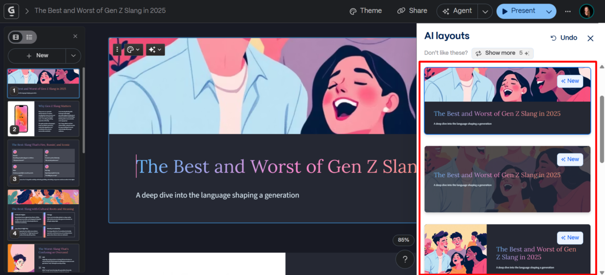 L'IA de Gamma génère de nouvelles configurations.