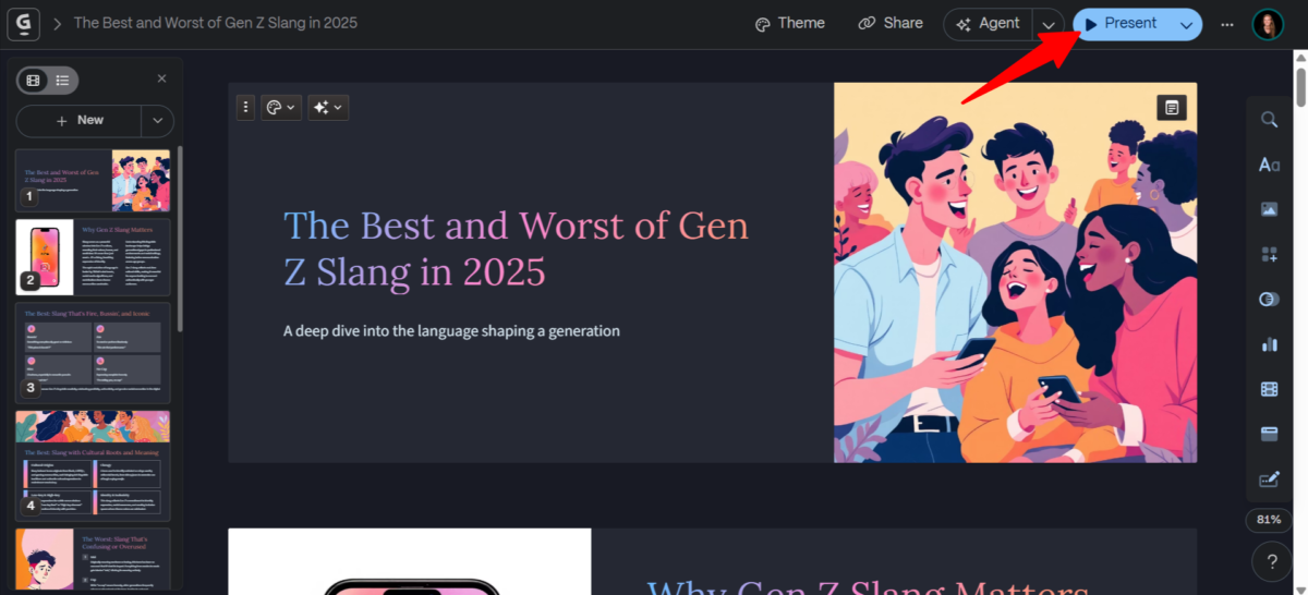 Présentation d'un diaporama réalisé avec Gamma.