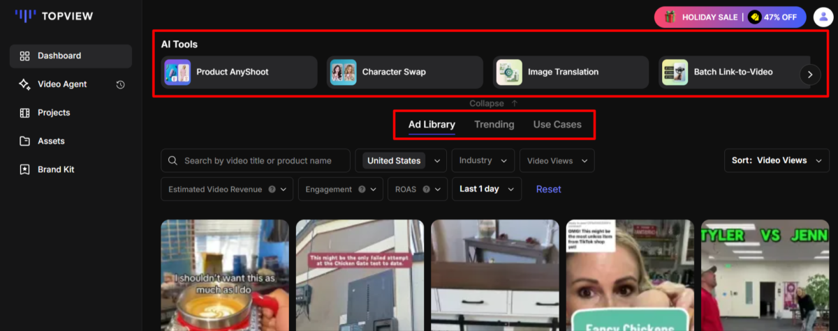 Die KI-Tools und Videos in Topview.