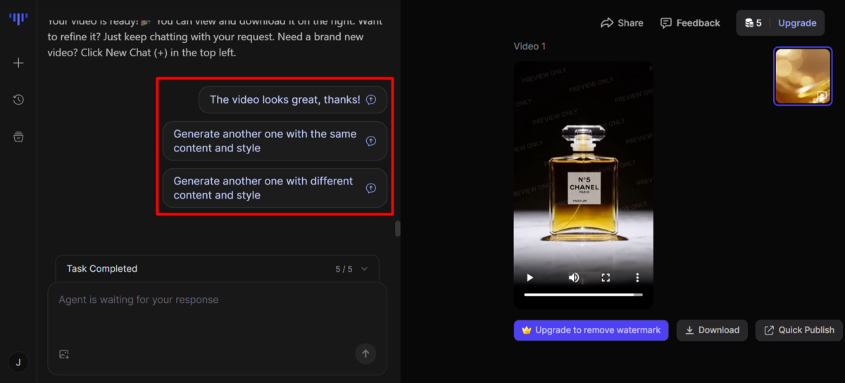 Ein mit Topview erstelltes Video wird finalisiert, überarbeitet und neu generiert.