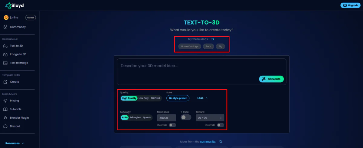 Підказки та налаштування від Sloyd AI.