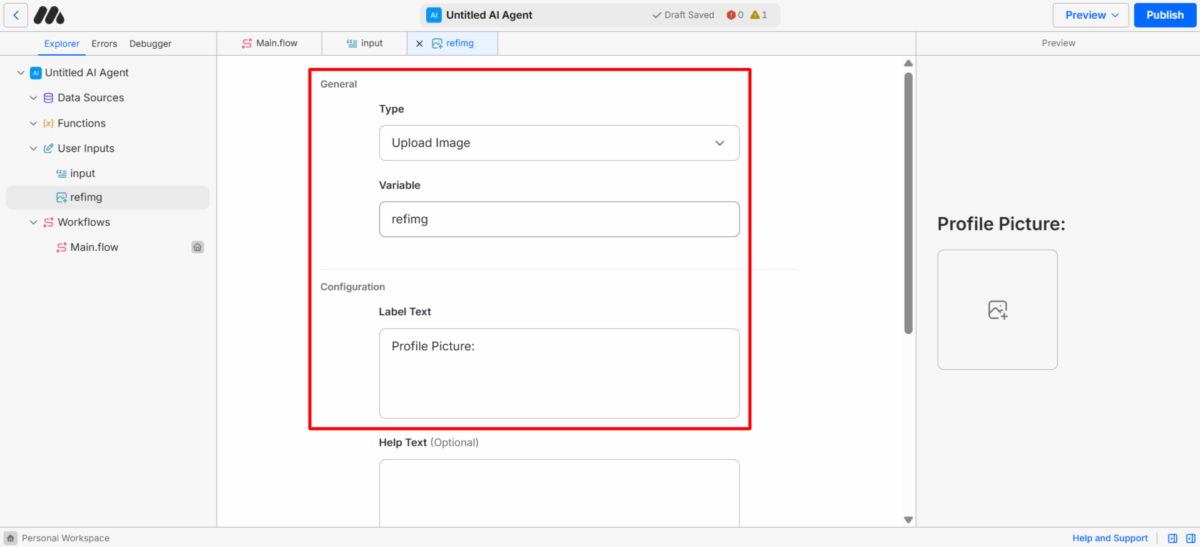 יצירת קלט משתמש ב-MindStudio.
