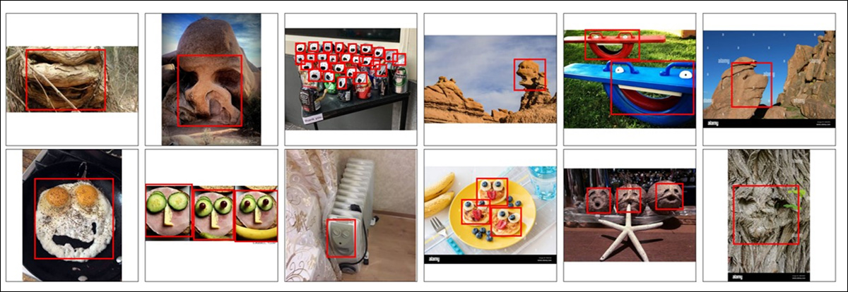 Esimerkkejä kasvojentunnistuksen vääristä positiivisista tuloksista 'Faces with Things' -aineistossa. Lähde - https://arxiv.org/pdf/2409.16143