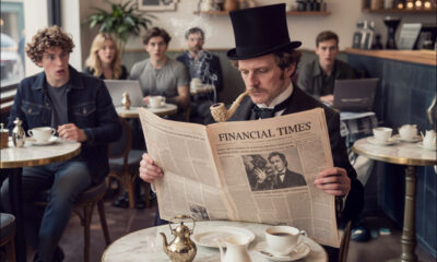 A Victorian gentlemen in a modern coffee bar: AI-generated image using various techniques and models. In order: Z-Image, Gemini 3 (Nano Banana), Gemini 2.5, Firefly V3, et al.