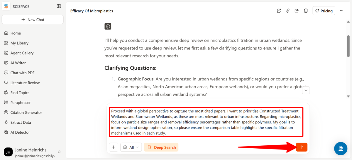 Answering the clarifying questions on SciSpace.
