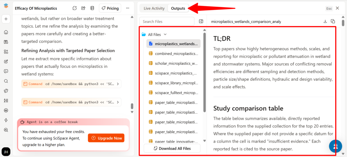Outputs generated by SciSpace.