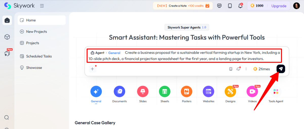 Giving Skywork a prompt to generate a business proposal.