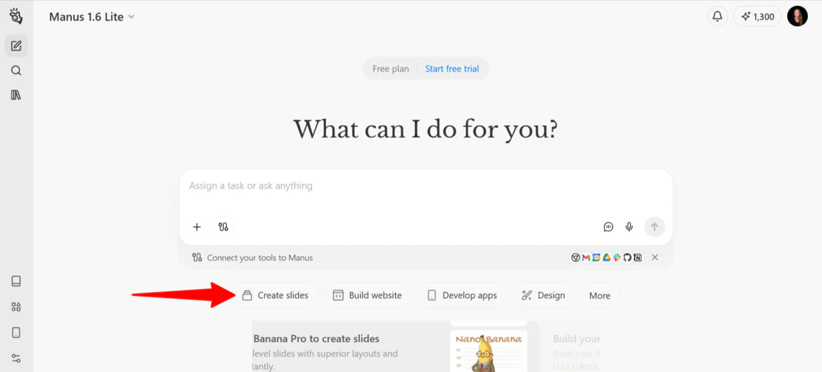 Criando slides com Manus AI.