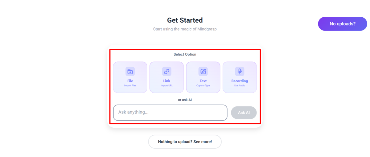 Choosing a file type to upload to Mindgrasp AI.