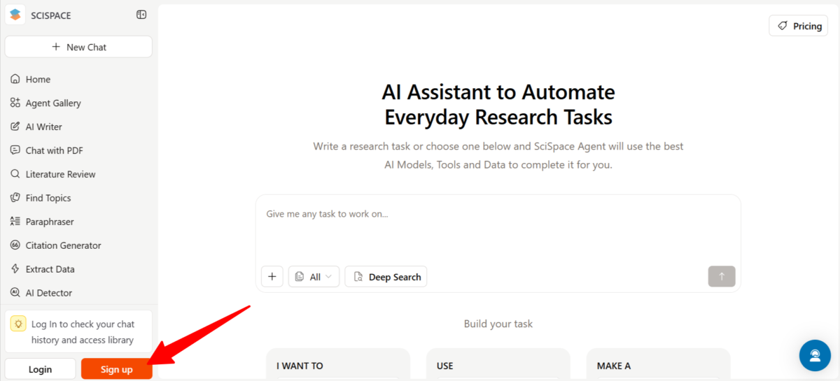 Signing up for SciSpace.