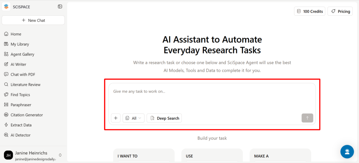 Giving SciSpace a task to work on.
