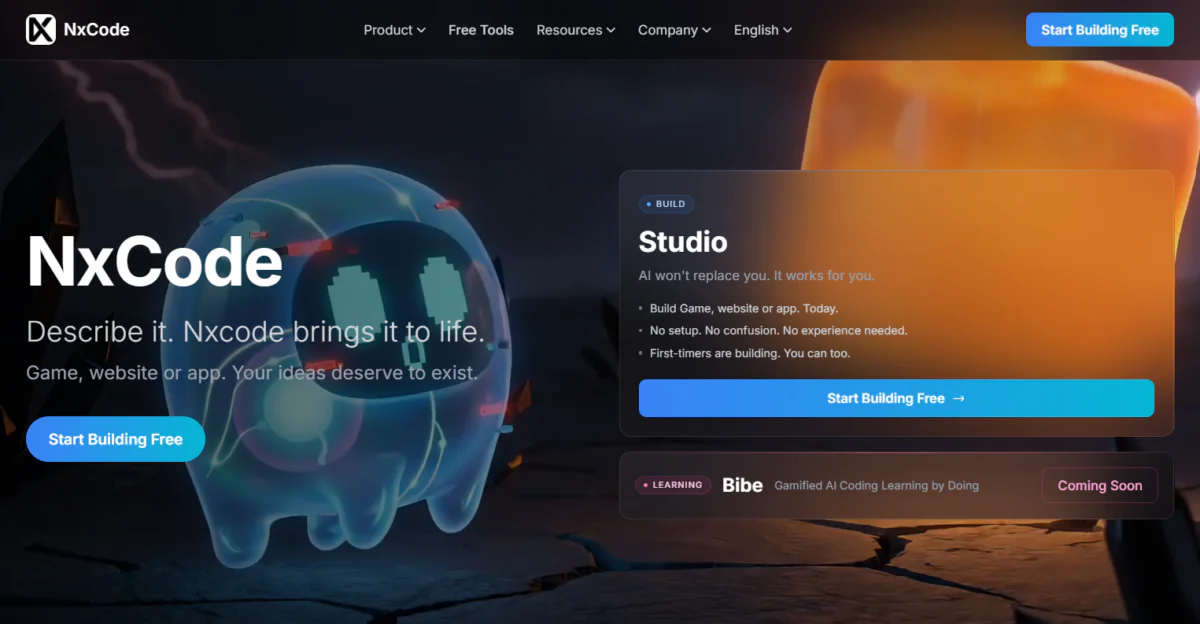 Página inicial do Nxcode.