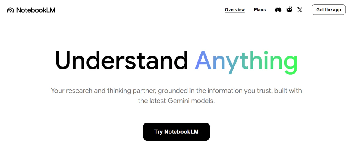 NotebookLM homepage.