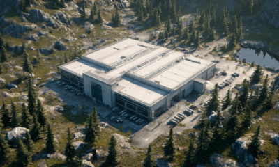 An overhead shot of a large data center