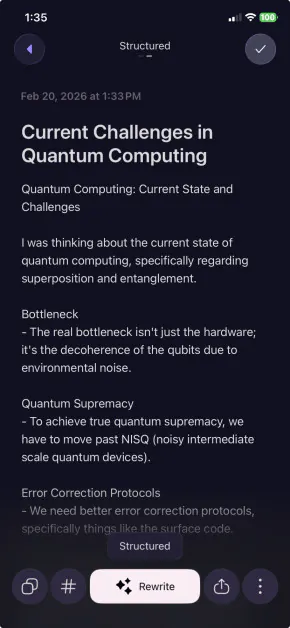 Turning the original transcript from Letterly into something more structured with Letterly's rewrite tool.