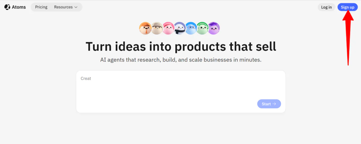 Signing up for Atoms Dev.
