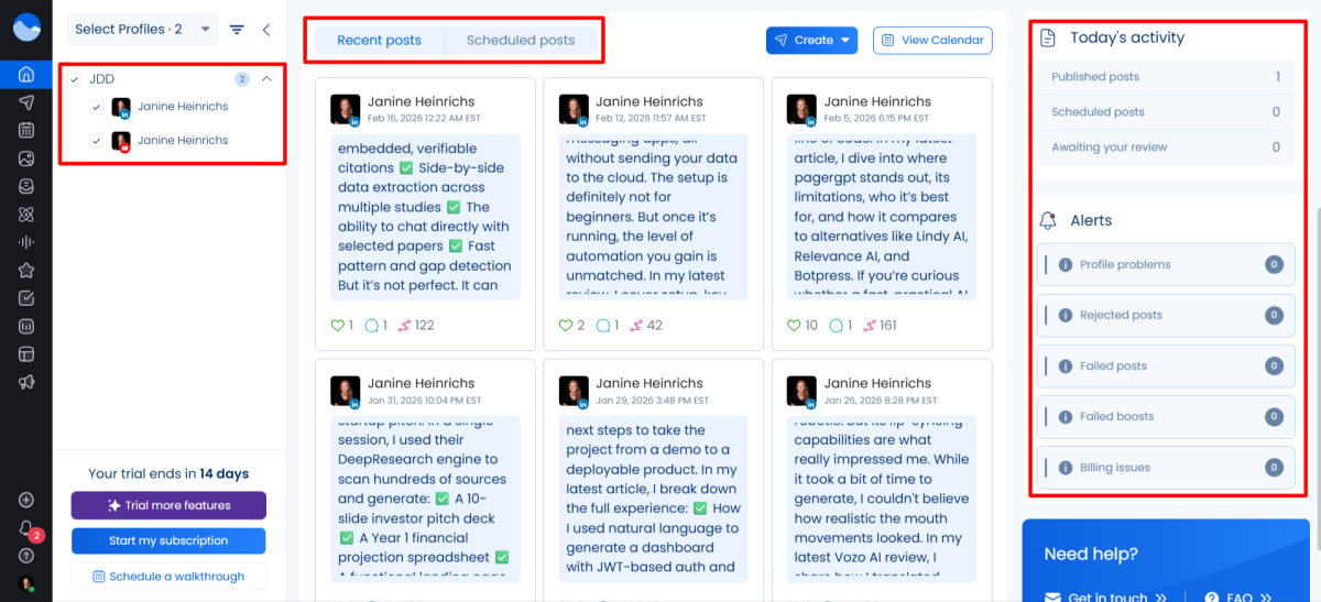 The Vista Social dashboard.