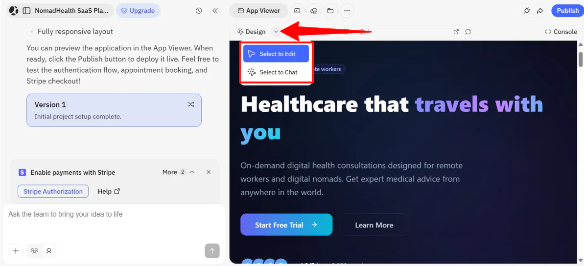 VIewing the different edit modes in Atoms Dev.