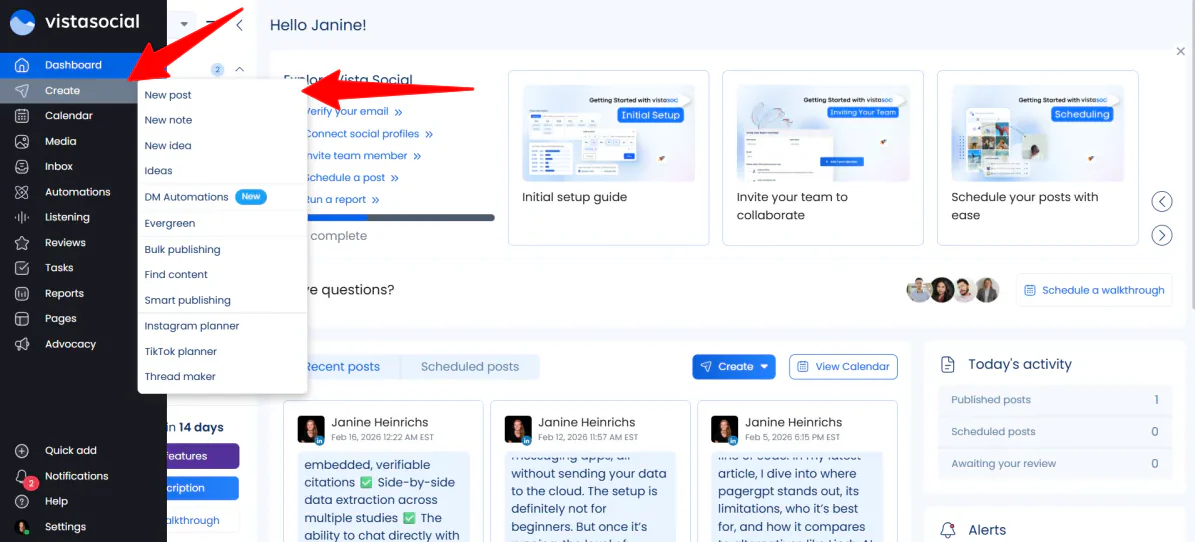 Creating a new post with Vista Social.