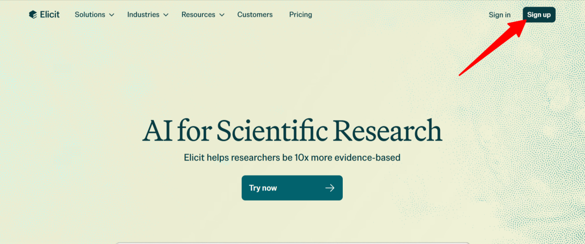 Signing up for Elicit AI.