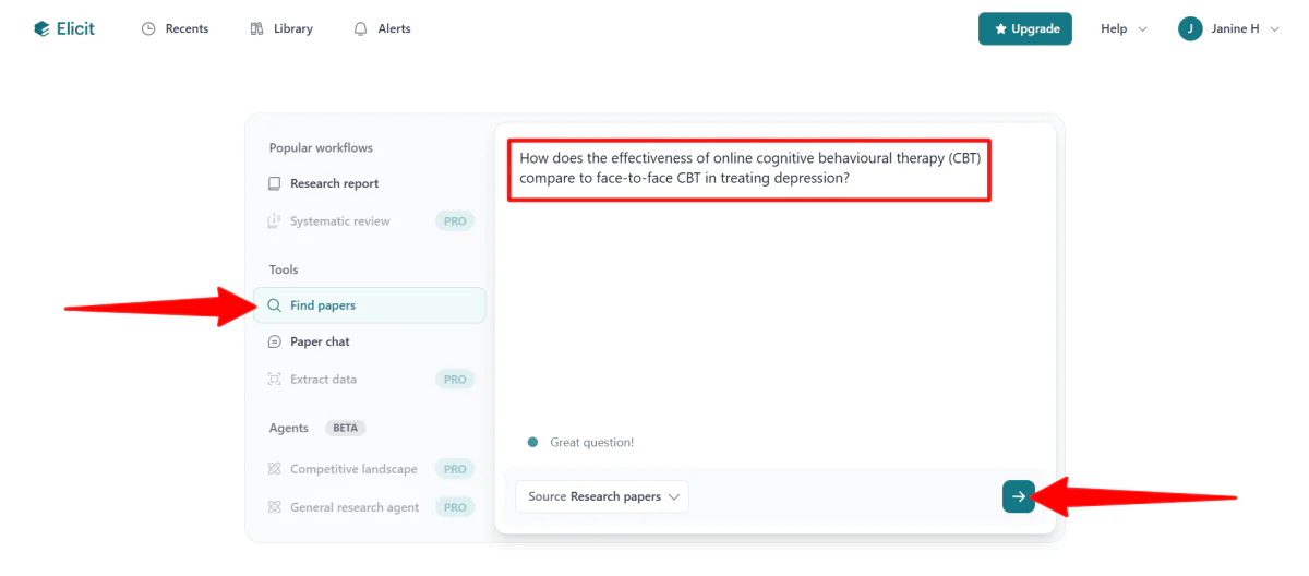 Finding papers on Cognitive Behavioural Therapy with Elicit AI.