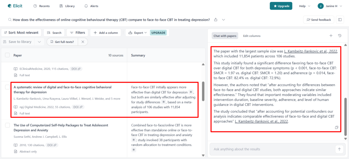 Checking the accuracy of Elicit's Paper Chat claims.