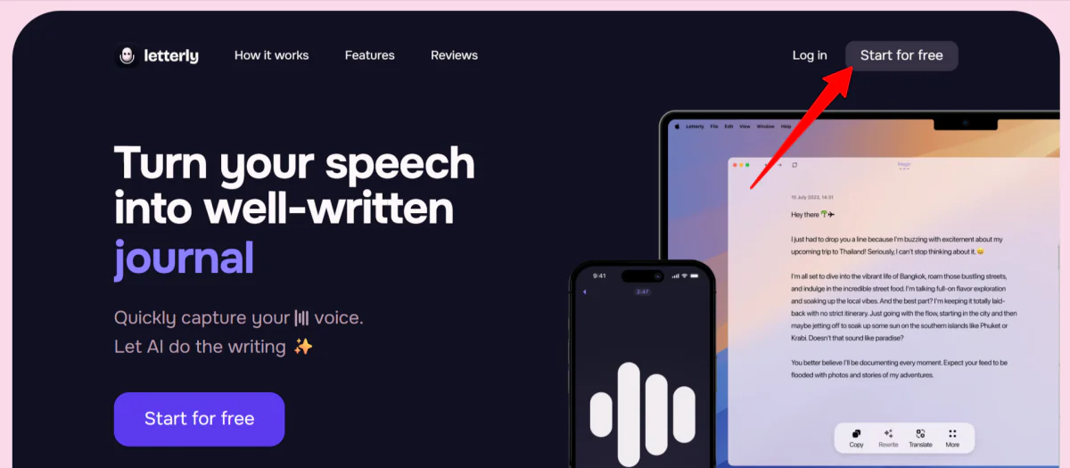Signing up for Letterly.
