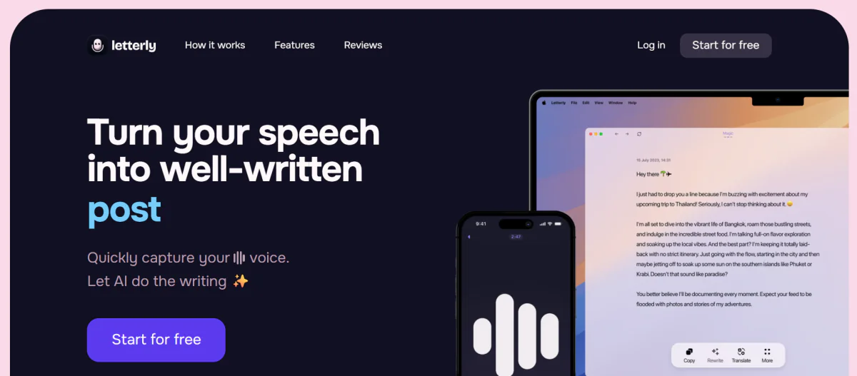 The Letterly homepage.