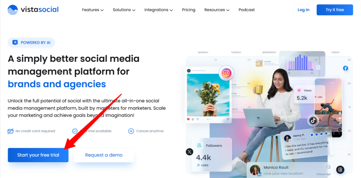 Starting a free trial of Vista Social.