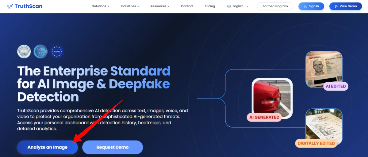Analyzing an image with TruthScan.