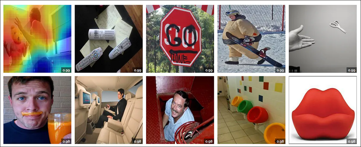 Examples from the LaMem dataset. Upper-left, we also see a heat map depicted for that image. Source - http://memorability.csail.mit.edu/explore.html