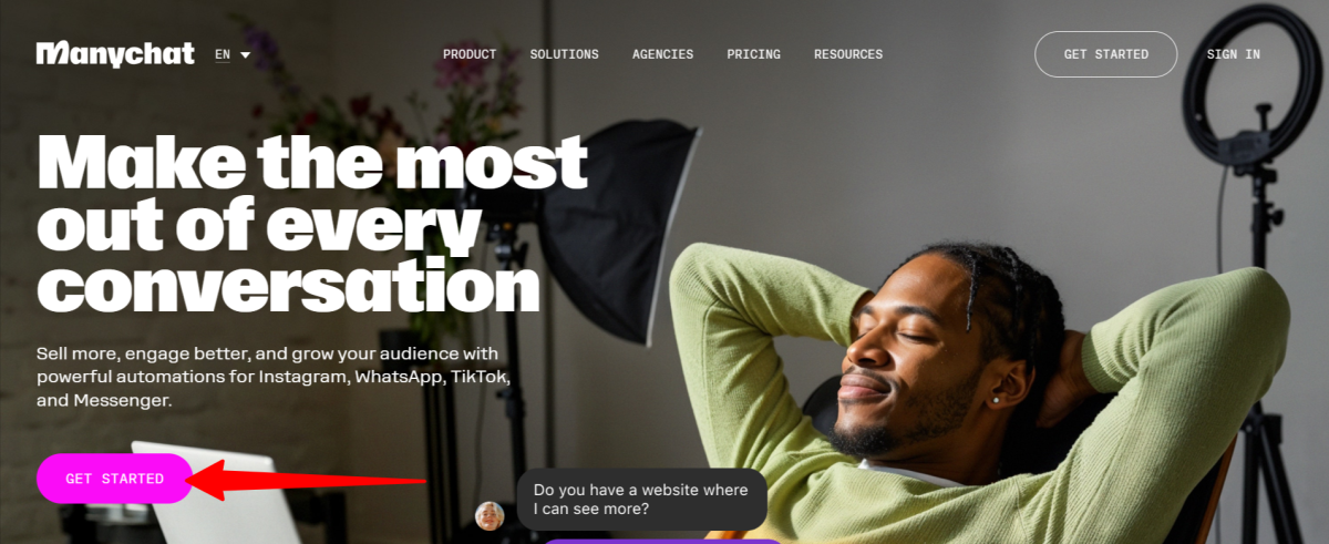 Signing up for Manychat.