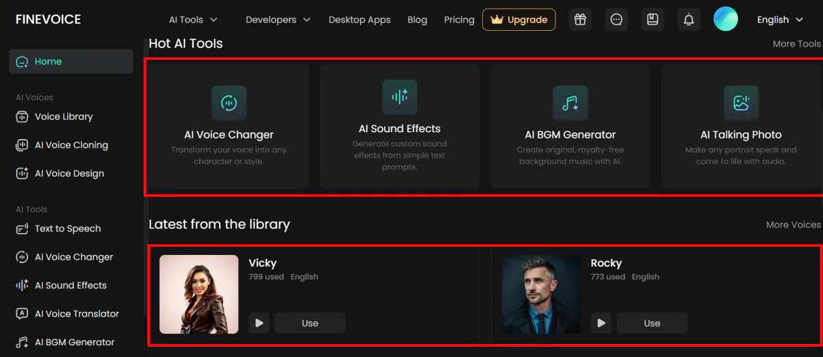 AI tools and voices on FineVoice.