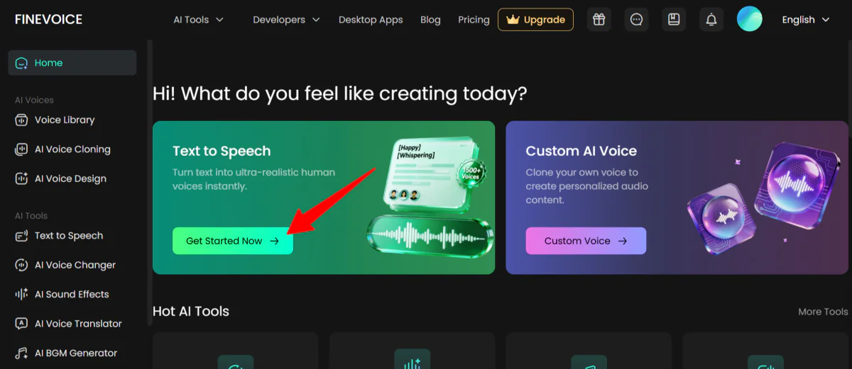 Getting started with FineVoice's Text to Speech tool.
