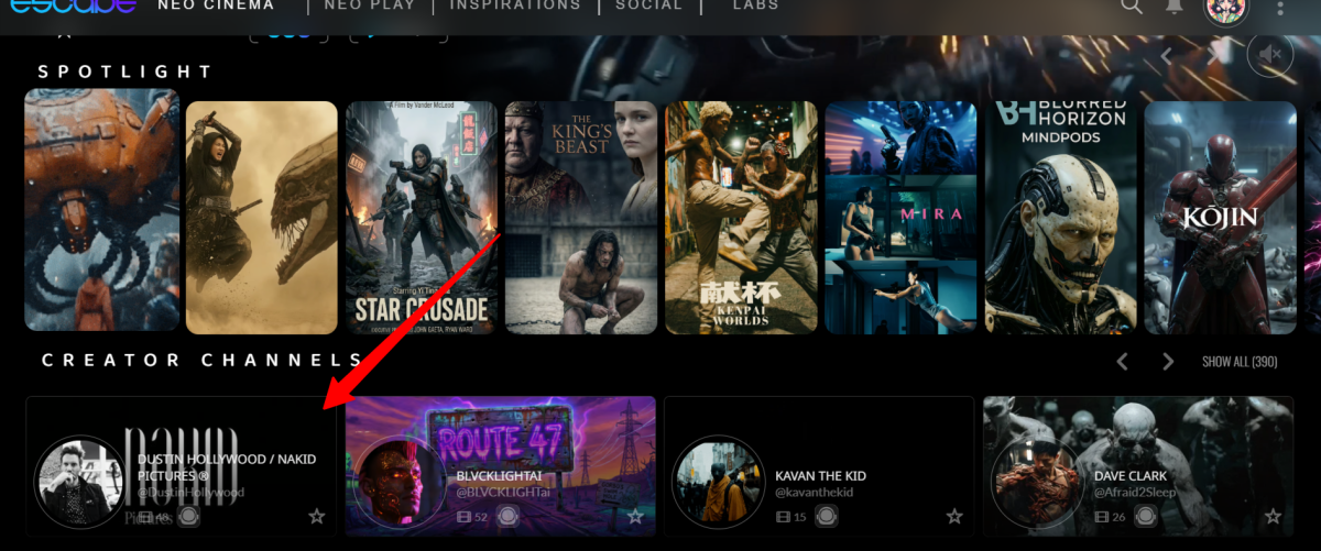 Viewing a creator channel.
