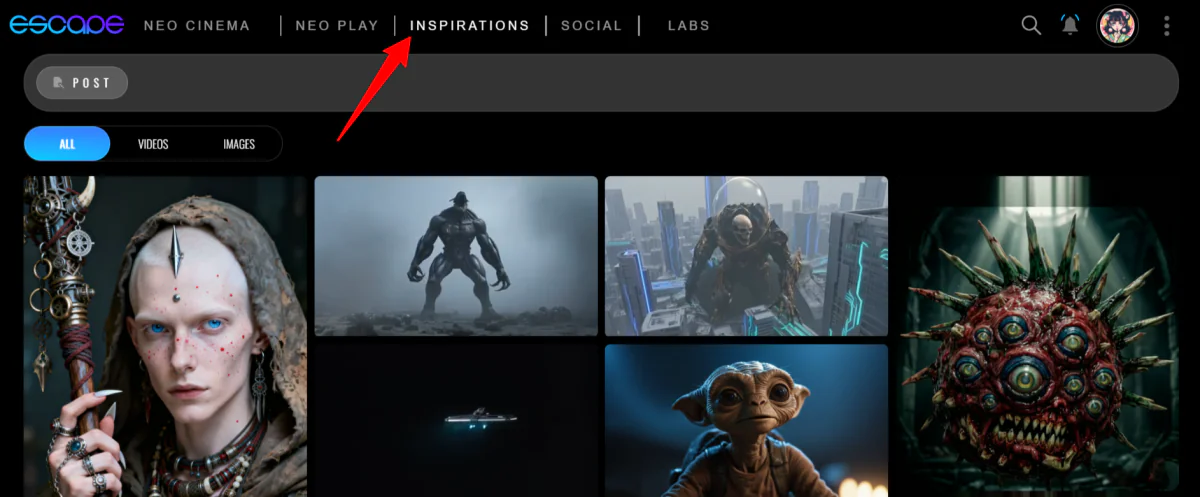 Viewing inspirations on Escape AI.