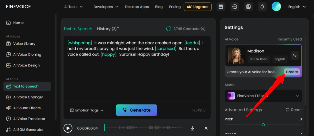 Creating a voice clone with FineVoice.