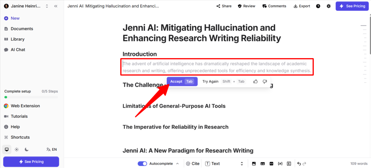 Generating content for an article with Jenni AI.
